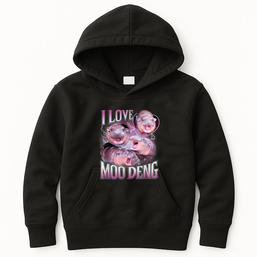 Moo Deng Baby Pygmy Hippos Thailand Kids Hoodie