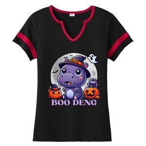 Moo Deng Bouncy Pig Baby Hippo Halloween Fun Ladies Halftime Notch Neck Tee