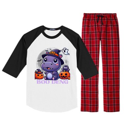 Moo Deng Bouncy Pig Baby Hippo Halloween Fun Raglan Sleeve Pajama Set