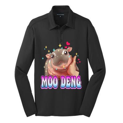 Moo Deng Bouncy Pig Cute Baby Pygmy Hippo Moodeng Lover Silk Touch Performance Long Sleeve Polo