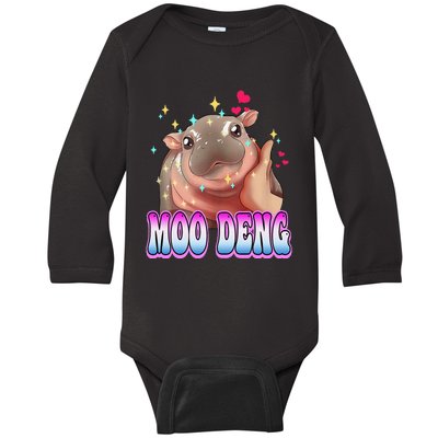 Moo Deng Bouncy Pig Cute Baby Pygmy Hippo Moodeng Lover Baby Long Sleeve Bodysuit