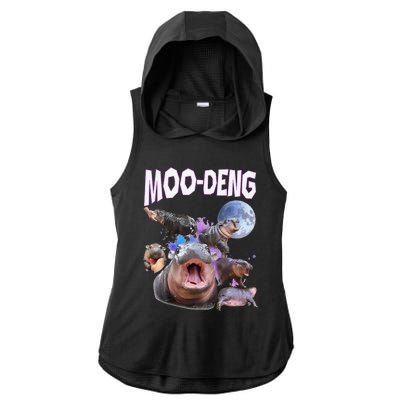 Moo Deng Bouncy Pig Cute Baby Pygmy Hippo Moon Meme Ladies PosiCharge Tri-Blend Wicking Draft Hoodie Tank