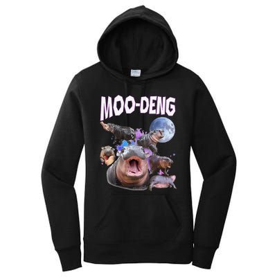 Moo Deng Bouncy Pig Cute Baby Pygmy Hippo Moon Meme Women's Pullover Hoodie