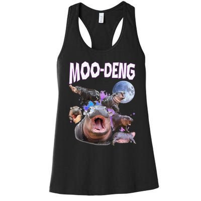 Moo Deng Bouncy Pig Cute Baby Pygmy Hippo Moon Meme Women's Racerback Tank