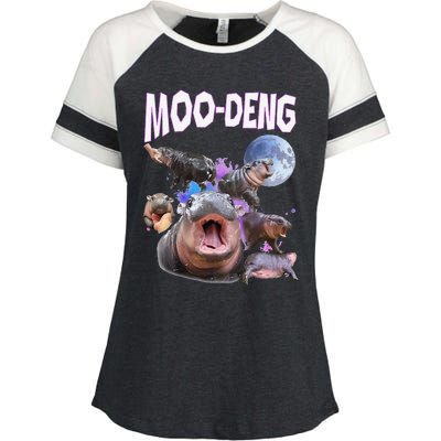 Moo Deng Bouncy Pig Cute Baby Pygmy Hippo Moon Meme Enza Ladies Jersey Colorblock Tee