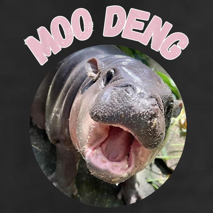 Moo Deng Bouncy Pig In Thai Picture The Cute Baby Hippo Gift 7 Panel Mesh Trucker Snapback Hat