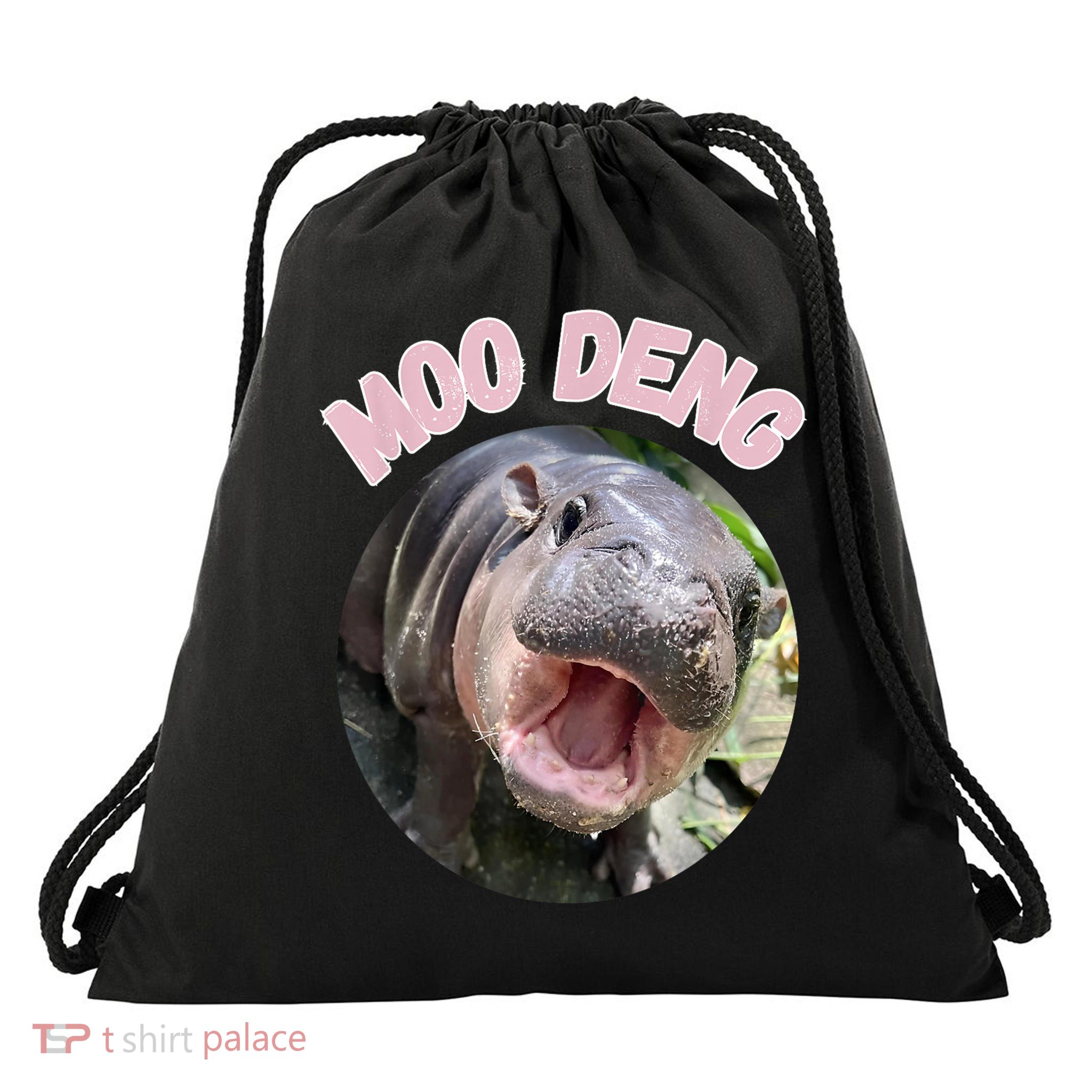 Moo Deng Bouncy Pig In Thai Picture The Cute Baby Hippo Gift Drawstring Bag