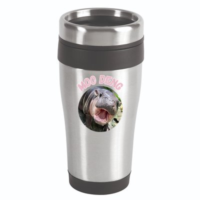 Moo Deng Bouncy Pig In Thai Picture The Cute Baby Hippo Gift 16oz Travel Tumbler