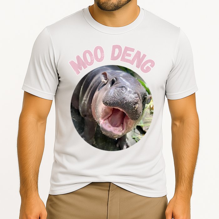 Moo Deng Bouncy Pig In Thai Picture The Cute Baby Hippo Gift Cooling Performance Crew T-Shirt