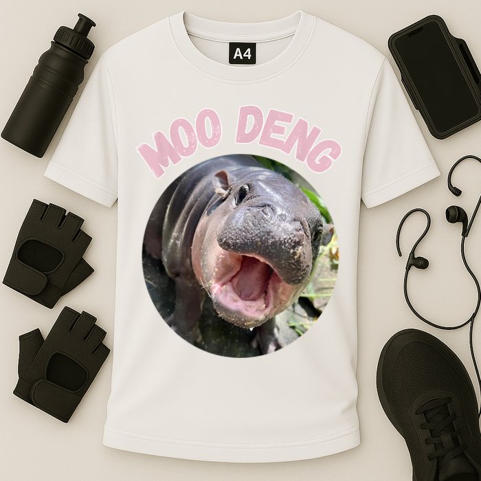 Moo Deng Bouncy Pig In Thai Picture The Cute Baby Hippo Gift Cooling Performance Crew T-Shirt