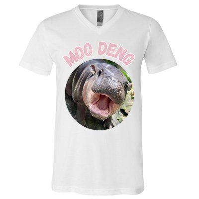 Moo Deng Bouncy Pig In Thai Picture The Cute Baby Hippo Gift V-Neck T-Shirt