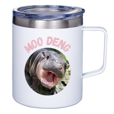 Moo Deng Bouncy Pig In Thai Picture The Cute Baby Hippo Gift 12oz Stainless Steel Coffee Mug