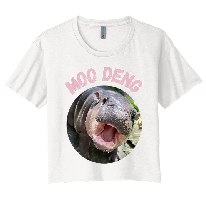 Moo Deng Bouncy Pig In Thai Picture The Cute Baby Hippo Gift Women's Crop Top Tee