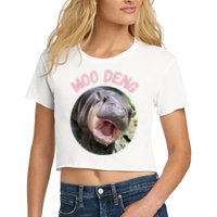 Moo Deng Bouncy Pig In Thai Picture The Cute Baby Hippo Gift Women's Crop Top Tee