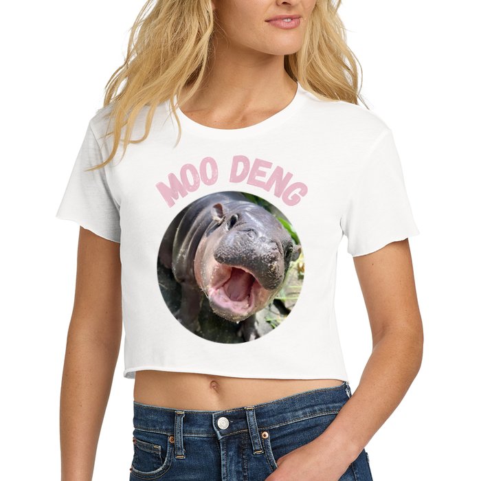 Moo Deng Bouncy Pig In Thai Picture The Cute Baby Hippo Gift Women's Crop Top Tee