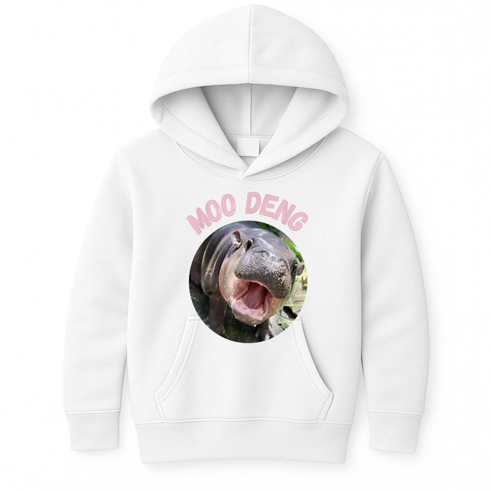 Moo Deng Bouncy Pig In Thai Picture The Cute Baby Hippo Gift Kids Hoodie