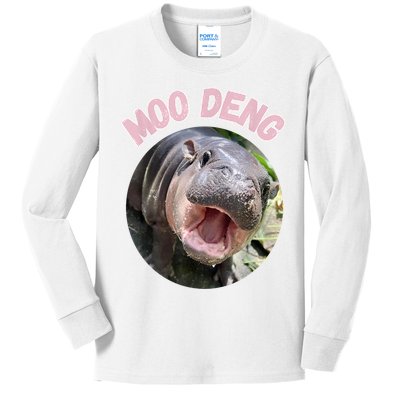 Moo Deng Bouncy Pig In Thai Picture The Cute Baby Hippo Gift Kids Long Sleeve Shirt