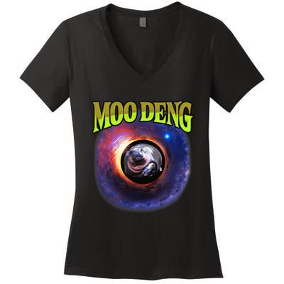 Moo Deng Baby Hippo Women's V-Neck T-Shirt