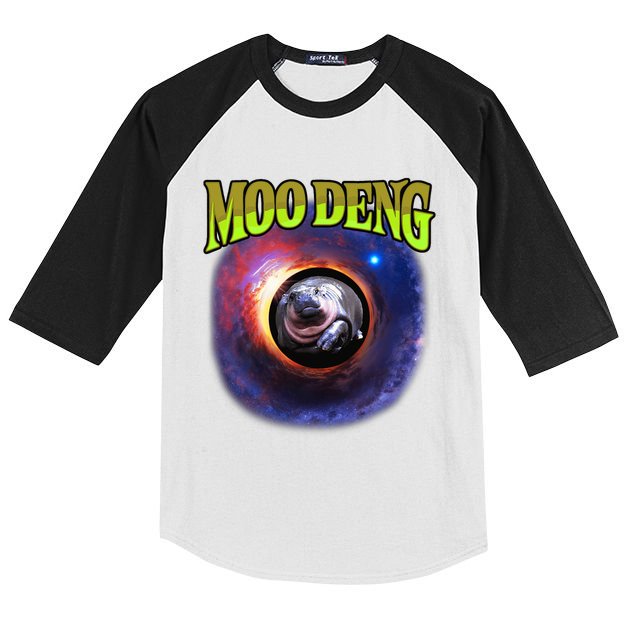 Moo Deng Baby Hippo Kids Colorblock Raglan Jersey