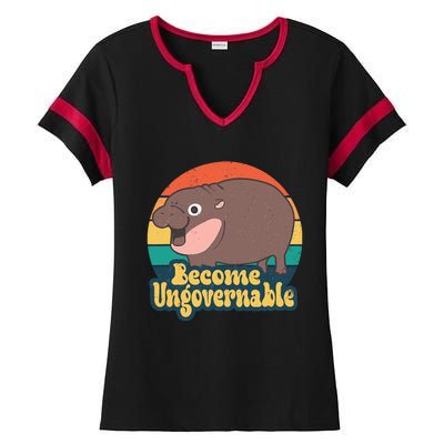 Moo Deng Become Ungovernable Ladies Halftime Notch Neck Tee