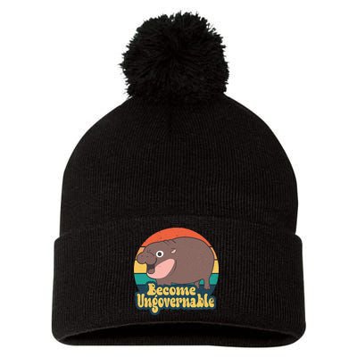 Moo Deng Become Ungovernable Pom Pom 12in Knit Beanie
