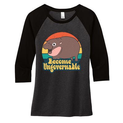 Moo Deng Become Ungovernable Women's Tri-Blend 3/4-Sleeve Raglan Shirt