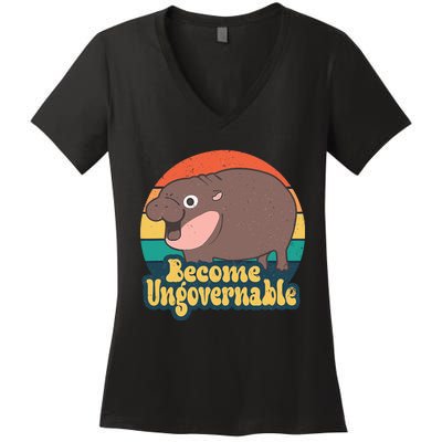 Moo Deng Become Ungovernable Women's V-Neck T-Shirt