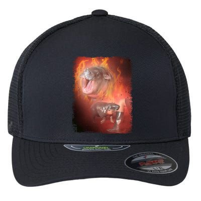 Moo Deng Bouncy Pig In Thai Fire Picture The Cute Baby Hippo Flexfit Unipanel Trucker Cap