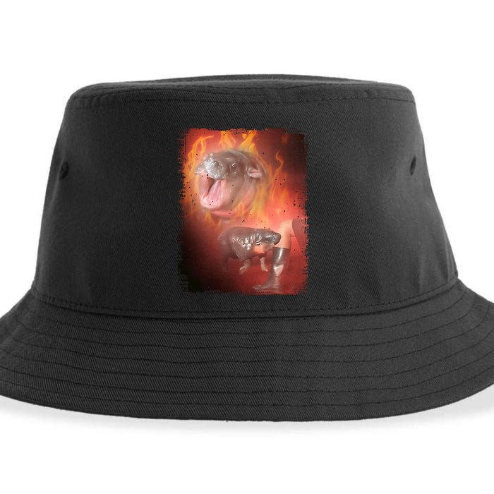 Moo Deng Bouncy Pig In Thai Fire Picture The Cute Baby Hippo Sustainable Bucket Hat