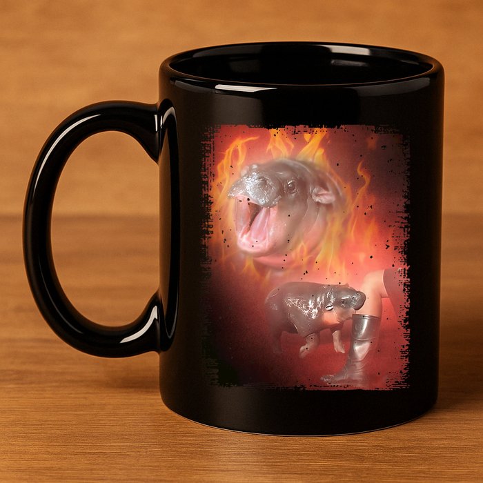 Moo Deng Bouncy Pig In Thai Fire Picture The Cute Baby Hippo 11oz C Handle Ceramic Mug