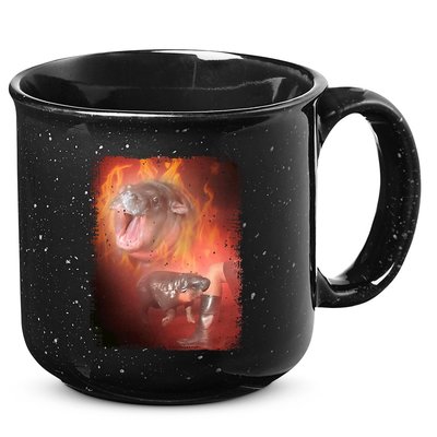 Moo Deng Bouncy Pig In Thai Fire Picture The Cute Baby Hippo 15oz Campfire Ceramic Mug