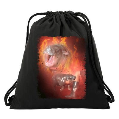 Moo Deng Bouncy Pig In Thai Fire Picture The Cute Baby Hippo Drawstring Bag