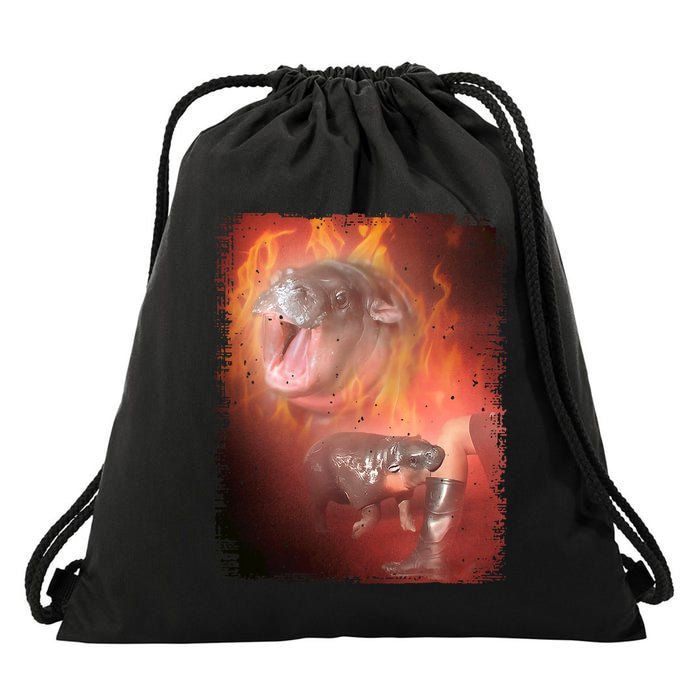 Moo Deng Bouncy Pig In Thai Fire Picture The Cute Baby Hippo Drawstring Bag