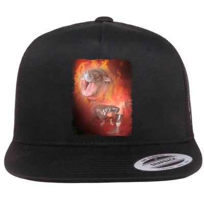 Moo Deng Bouncy Pig In Thai Fire Picture The Cute Baby Hippo Flatbill Hat