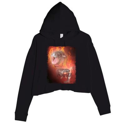 Moo Deng Bouncy Pig In Thai Fire Picture The Cute Baby Hippo Crop Fleece Hoodie