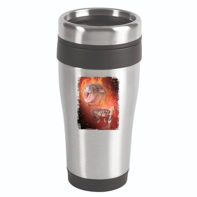 Moo Deng Bouncy Pig In Thai Fire Picture The Cute Baby Hippo 16oz Travel Tumbler
