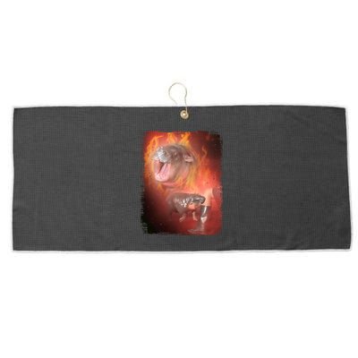 Moo Deng Bouncy Pig In Thai Fire Picture The Cute Baby Hippo Large Microfiber Waffle Golf Towel