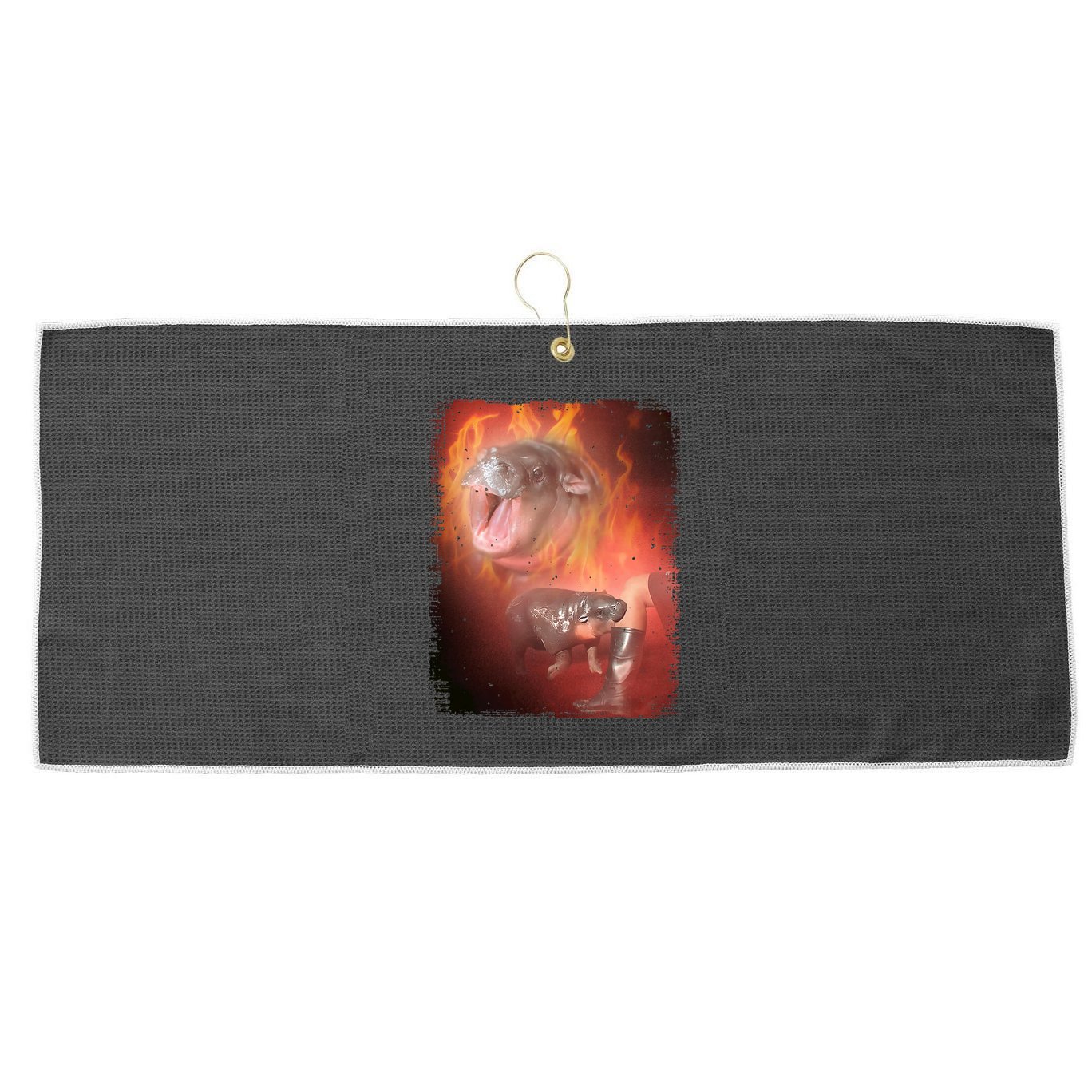 Moo Deng Bouncy Pig In Thai Fire Picture The Cute Baby Hippo Large Microfiber Waffle Golf Towel