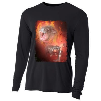 Moo Deng Bouncy Pig In Thai Fire Picture The Cute Baby Hippo Cooling Performance Long Sleeve Crew