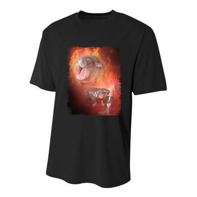 Moo Deng Bouncy Pig In Thai Fire Picture The Cute Baby Hippo Youth Performance Sprint T-Shirt
