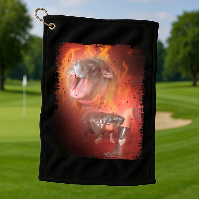 Moo Deng Bouncy Pig In Thai Fire Picture The Cute Baby Hippo Golf Towel