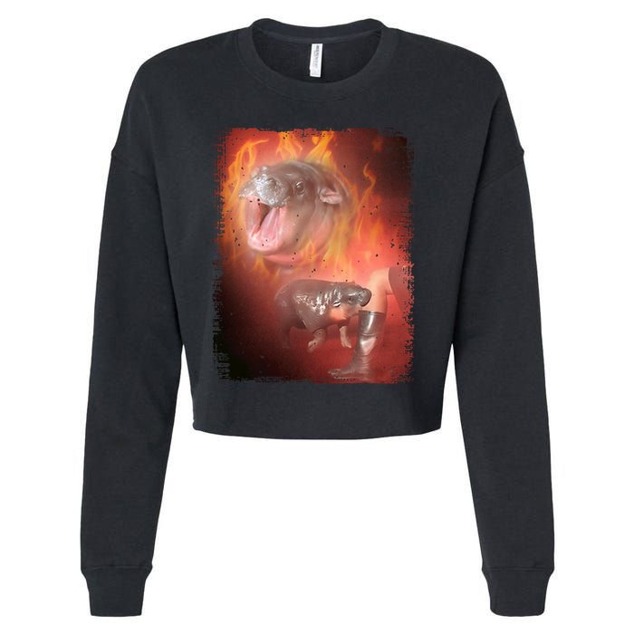 Moo Deng Bouncy Pig In Thai Fire Picture The Cute Baby Hippo Cropped Pullover Crew