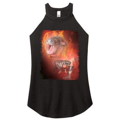 Moo Deng Bouncy Pig In Thai Fire Picture The Cute Baby Hippo Women's Perfect Tri Rocker Tank