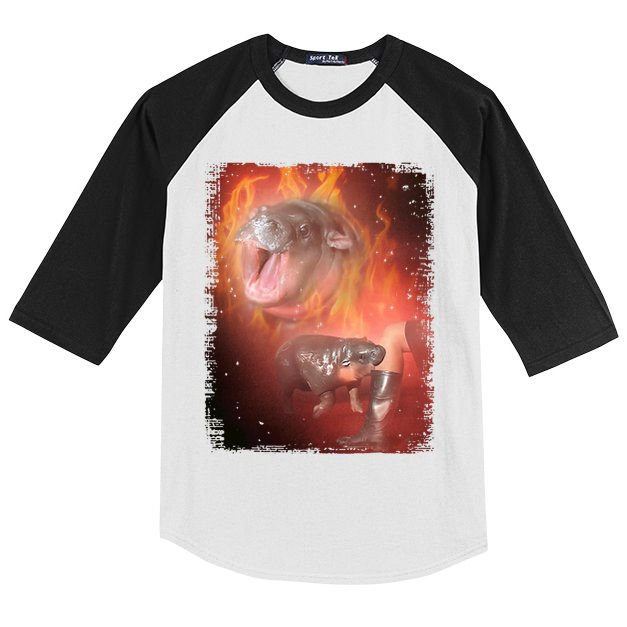 Moo Deng Bouncy Pig In Thai Fire Picture The Cute Baby Hippo Kids Colorblock Raglan Jersey