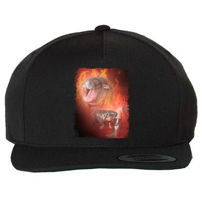 Moo Deng Bouncy Pig In Thai Fire Picture The Cute Baby Hippo Wool Snapback Cap