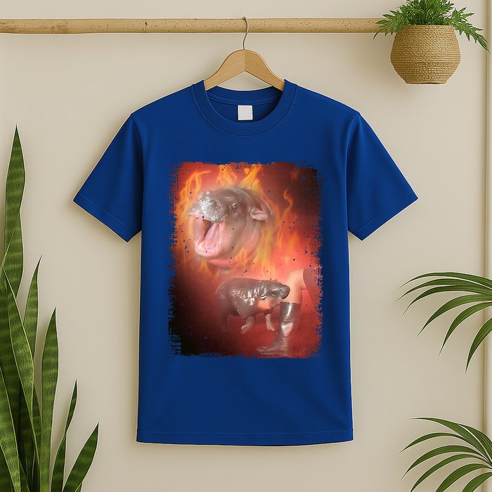 Moo Deng Bouncy Pig In Thai Fire Picture The Cute Baby Hippo T-Shirt