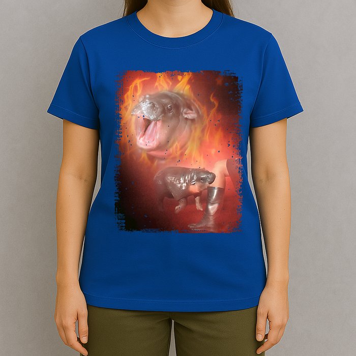 Moo Deng Bouncy Pig In Thai Fire Picture The Cute Baby Hippo T-Shirt