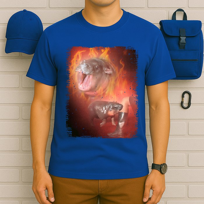 Moo Deng Bouncy Pig In Thai Fire Picture The Cute Baby Hippo T-Shirt