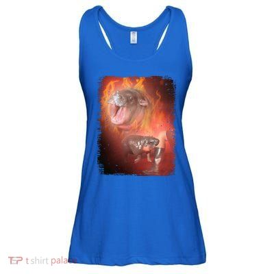 Moo Deng Bouncy Pig In Thai Fire Picture The Cute Baby Hippo Ladies Essential Flowy Tank