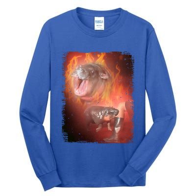 Moo Deng Bouncy Pig In Thai Fire Picture The Cute Baby Hippo Tall Long Sleeve T-Shirt